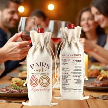 Imagem de Presentes de aniversário de 60 anos de idade para mulheres e homens, artigos de festa de 60 anos, decorações de 60 anos, sacos de vinho para avó, vovô, nascido em 1965, bolsa de garrafa de vinho