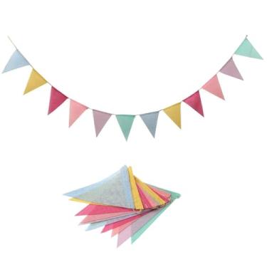 Imagem de 1 faixa de flâmula de linho de juta - bandeiras de tecido listrado pastel com barbante pendurado para aniversário, casamento, decorações de festa de Natal, decoração de casa de Páscoa, multicolorido