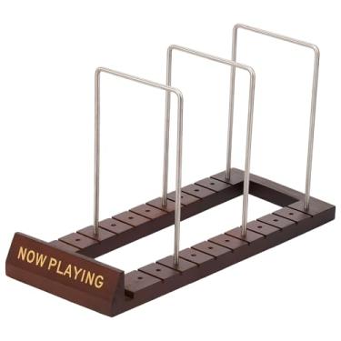 Imagem de Suporte de disco de vinil expansível de 50 LPs de madeira de grande capacidade agora tocando disco de vinil, suporte de exibição de álbum para álbum de mesa ZJMCAJY