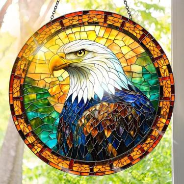 Imagem de Apanhador solar de acrílico colorido, decoração de janela suspensa de águia com design de vitral impresso, apanhador de sol, arte de parede de arco-íris, ideia de presente e ornamento de jardim para