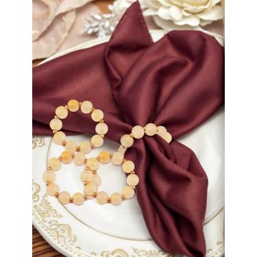 Imagem de Anéis de guardanapo, suporte de guardanapo elástico com contas de pedra para decoração de mesa, capina, jantar, conjunto de 4 peças (amarelo claro)