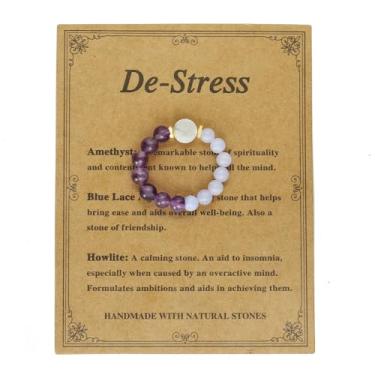 Imagem de QRH Anéis elásticos de cristal para mulheres, ansiedade, alívio de estresse, humor, roxo, pedras naturais, anel elástico com contas de cristal espiritual, joias de proteção empática, presentes -