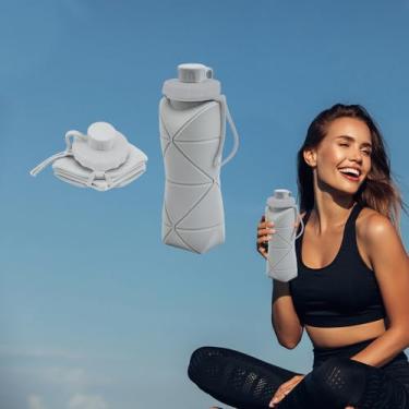 Imagem de Garrafas de água dobráveis de silicone de grau alimentício sem BPA Garrafa de água dobrável à prova de vazamento de 610 ml para viagem, academia, caminhadas, acampamento, corrida, esportes, garrafa de