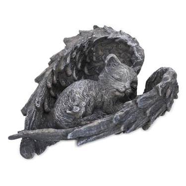 Imagem de Estátua de gato dormindo estatueta de gato anjo ornamento memorial de resina para cães e amantes