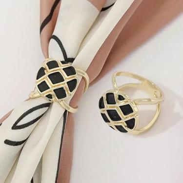 Imagem de Elegante clipe de anel de cachecol, fivela de cachecol para mulheres, fivela de metal com clipe de xale, acessórios de decoração feminina, preto