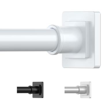 Imagem de UIOSANRT Varão de cortina de chuveiro branco de 79 a 199 cm antiderrapante com tensão, sem broca, haste de tensão de mola, haste de cortina de tensão ajustável para janelas, banheiro
