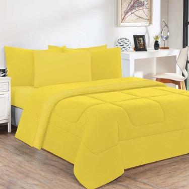 Imagem de Kit Edredom + Jogo De Lençol Malha 100% Algodão Gran Moratta 5 Peças Solteiro - Amarelo-amarelo