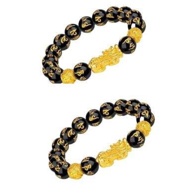 Imagem de Yecomsy Pulseira de riqueza Pixiu FengShui, pulseira de riqueza da sorte, contas pretas de obsidiana buda com contas elásticas para mulheres e homens, Small, Zinco, Sem Pedra Preciosa