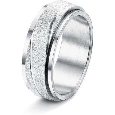 Imagem de Anéis giratórios de aço inoxidável, anéis de ansiedade, lua, estrela, flor, borboleta, anéis de ansiedade para mulheres e homens, Aço inoxidável, Sem pedra preciosa