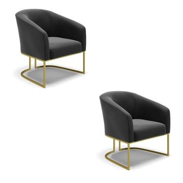Imagem de Kit 02 Poltronas Suede Base Industrial Dourada Preto