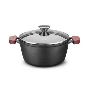 Imagem de Caçarola De Ferro Fundido C/ Tampa de Vidro Forno e Fogão 22cm 3,0L MTA 8341