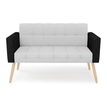 Imagem de Sofá Namoradeira 2 Lugares Pés Palito Natural Elisa Preto-linho Cinza A05 D03 - D'rossi
