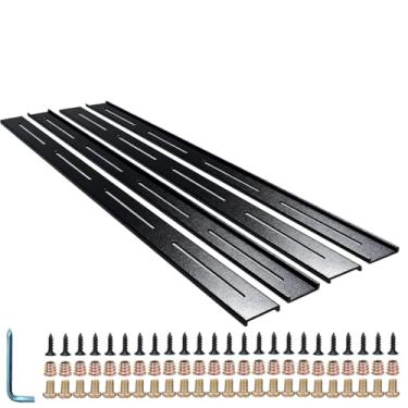 Imagem de Suporte oculto de aço de canal C (61 cm, revestimento preto) - para trabalhos em madeira de laje de borda viva de mesa, novos furos longos e 2 tipos de parafusos de fixação (serve para placas de