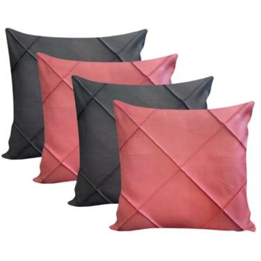 Imagem de Kit 4 Capas de Almofada Suede Drapeada 45x45cm Decorativas para Sofá e Cama Elegante Sala de Estar(2 Rose + 2 Cinza.)