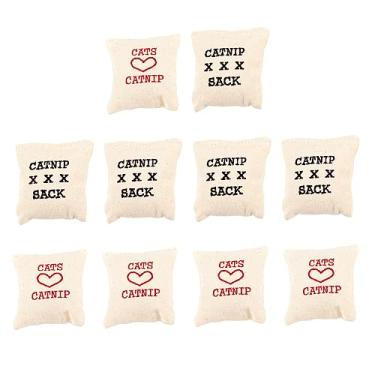 Imagem de Toyvian 10 peças de brinquedos de erva de gato para gatos de interior, saco de lona de erva-dos-gatos, suprimentos para animais de estimação, estilo aleatório