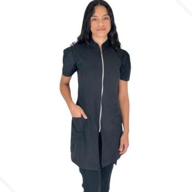 Imagem de Jaleco Feminino Manga Curta Oxford Acinturado Gola Padre Com Zíper Dou