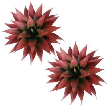 Imagem de HN HOLD NATURE Planta de agave sintética ao ar livre, caules de suculentas artificiais Lagre de 71 cm, plantas falsas de agave para decoração de casa (pacote com 2, vermelho)