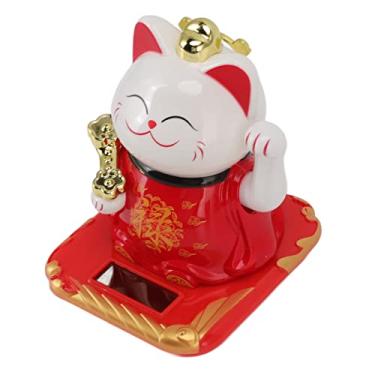 Imagem de Zerodis Lucky Waving Cat Casa Jardinagem Decoração de Casa Decoração Diária Fortuna Diária Maneki Neko Acenando Gato para de e Escritório Lucky Waving Cat de Plástico Movida a Energia Solar (Vermelho)