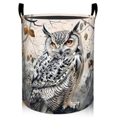 Imagem de Cesta de lavanderia Majestic Owl 50 x 40 cm, roupas sujas dobráveis à prova d'água para animais da floresta, cesto de roupa suja, organizador de brinquedos para decoração de dormitório, berçário