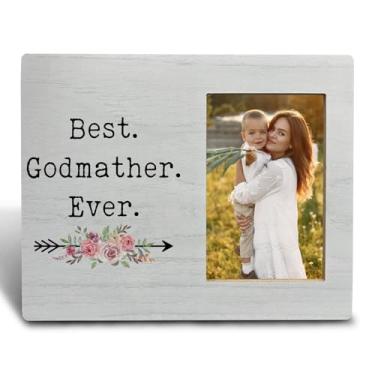 Imagem de FHUGX Porta-retrato de madeira Best Godmother Ever 10 x 15 cm, melhor porta-retrato de mãe, presente de mãe e filho, presente de aniversário para madrinha