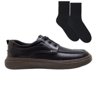 Imagem de Kit Sapatênis Democrata Denim Clash Masculino + Par de Meia, Preto, 40