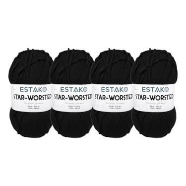 Imagem de Estako Fio penteado com estrela - (pacote com 4 novelos) - 75% acrílico 25% lã - peso médio macio nº 4 - (4 x 99,8 g / 4 x 186 jardas) - fio de crochê e tricô (40978 - preto)