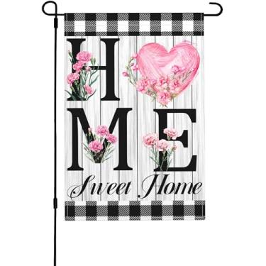 Imagem de UEQIKI Feliz Dia das Mães bandeira de jardim para exterior dupla face casa doce lar cravo floral aniversário de casamento serapilheira 30,5 x 45,7 cm vertical jardim gramado decoração exterior