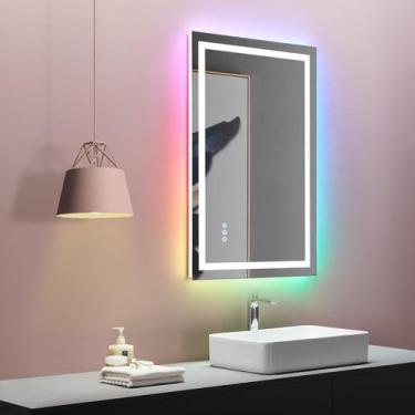 Imagem de Espelho de banheiro LED LOAAO 28x36cm com luzes anti-neblina RGB
