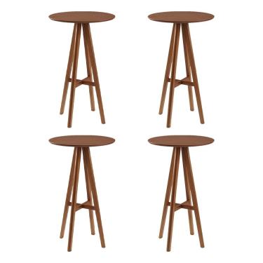 Imagem de Kit 4 Mesas Bistrô Alta Redonda Sila Base Madeira Maciça Imbuia