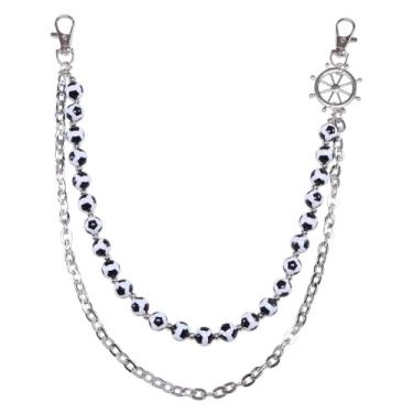 Imagem de Calça jeans com contas de futebol em camadas, corrente para mulheres, homens, moda, esportes, bola, hip hop, punk, cintura, carteira, calças, correntes de bolso, joias, roupas, mochilas, acessórios