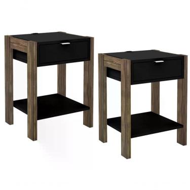 Imagem de Kit 02 Mesa De Cabeceira Com Tomada 1 Gaveta Az1016 Preto No