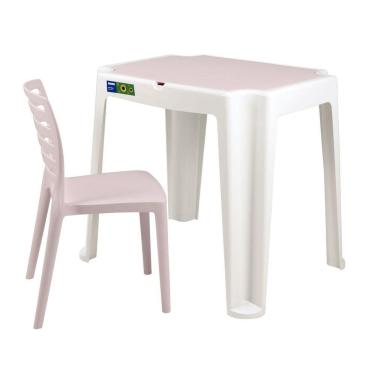 Imagem de Conjunto Infantil De Mesa E Cadeira Tramontina Beni Rosa Em Polipropileno Com Quadro De Atividades