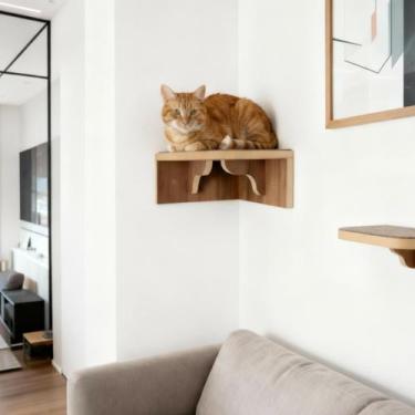 Imagem de Prateleira de Canto Para Gatos MDF 15mm Reforçado com Carpete Antiderr