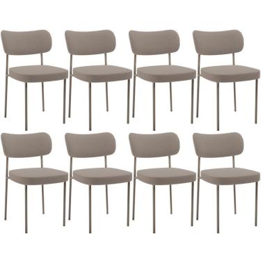 Imagem de Kit 08 Cadeiras Estofadas Para Sala De Jantar Melina Base Arena L02 Bouclê Bege - Lyam Decor