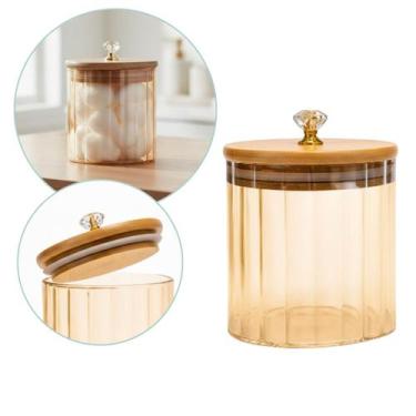 Imagem de Pote Vidro Borossilicato Canelado Ambar Com Tampa de Bambu 500ml - Ama