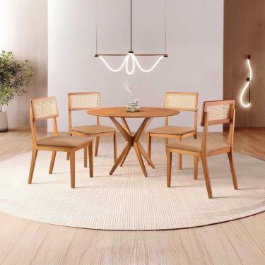 Imagem de Conjunto de Sala de Jantar Mesa 108 Cm com 4 Cadeiras Ava Caramelo