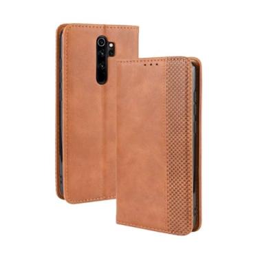 Imagem de Capa para Xiaomi Redmi Note 8 Pro,Retro Flip magnético,Caso de telefone de couro PU,Design de carteira com 3 slots de cartão e 1 clipe de dinheiro -Brown