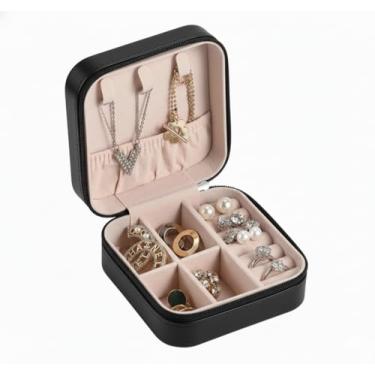 Imagem de Porta Joias de Viagem com Ziper Divisorias Ganchos para Colares e Aneleira Compacto (preto)