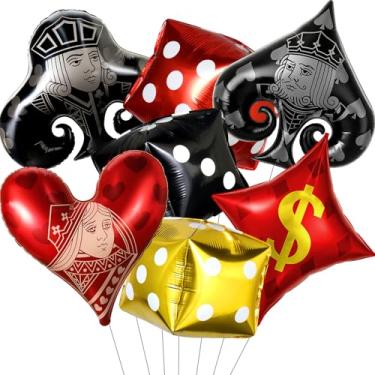 Imagem de 7 Pcs Casino Balloons, Huge Poker Dice Aluminum Foil Balloons for Birthday, Wedding, Bachelorette,Texas Poker Game Night Las Vegas Themed Party Decorations Supplies