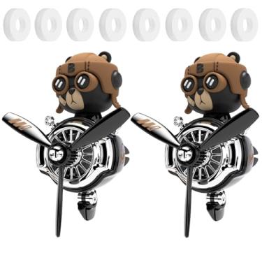 Imagem de 2 peças de purificadores de ar de carro, urso fofo piloto automotivo saída de ar criativo difusor de perfume de carro, acessórios automotivos, decoração de saída de ar com 8 tabletes perfumados (preto