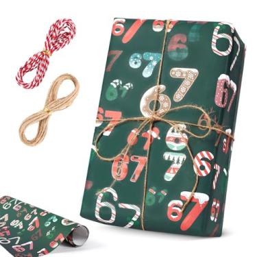 Imagem de LHBMET 67 Papel de embrulho de Natal, 67 papel de embrulho de meme de enfeite de Natal, 6 7 meme Enfeites engraçados para presente de Natal para adolescentes, Papai Noel 6 7 meme (48 x 91 cm + 2