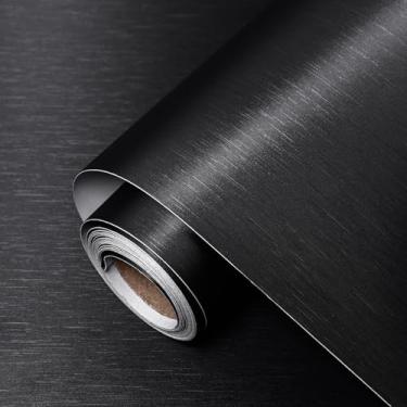 Imagem de Papel de contato de aço inoxidável 39.9 cm x 497.8 cm papel de parede de aço inoxidável preto papel de parede adesivo de bancada papel de parede removível autoadesivo metálico impermeável geladeira