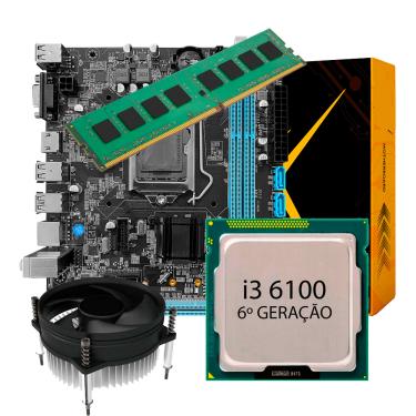 Imagem de Kit Upgrade Intel Core I3 6100 3.7GHZ Placa Mãe H110 8GB Ram DDR4