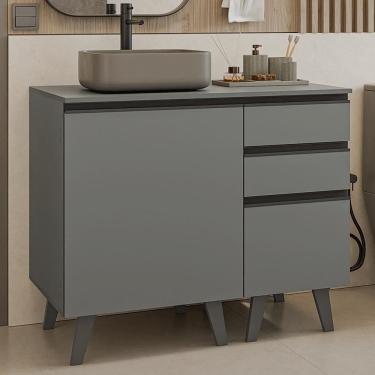 Imagem de Gabinete Para Banheiro 100cm 1 Porta 3 Gavetas Nice Madesa 04 Cinza