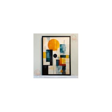 Imagem de Quadro Decorativo Geométrico Abstrato - Arte Moderna, Cores Vibrantes, Pronto para Pendurar (30x40cm, moldura preta)