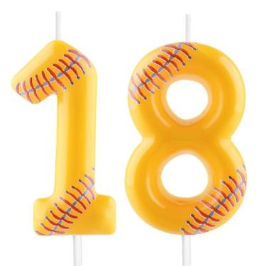 Imagem de Vela de beisebol – Número 18 velas para topo de bolo, vela de softball, 6 cm, velas de aniversário esportivas, perfeitas como decorações de bolo com tema de beisebol para meninos, meninas