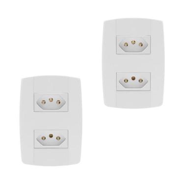 Imagem de Kit 2 Conjunto 2 Tomadas Branca Monobloco 2P+T 10A 250V 4X2 - Ilumi