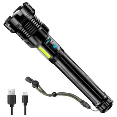 Imagem de Lanterna LED 4000 lúmens com luz de espiga lanterna tática de trabalho recarregável de alto zoom, Ipx6 impermeável, bateria 10000Mah, carregamento rápido USB-C, para ambientes externos, emergência