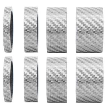 Imagem de Chiffonade 2 conjuntos de espaçadores de fone de ouvido de fibra de carbono - arruelas de haste de ciclismo de 5/10/15/20 mm para bicicletas de estrada e montanha, diâmetro interno de 28,6 mm (prata)