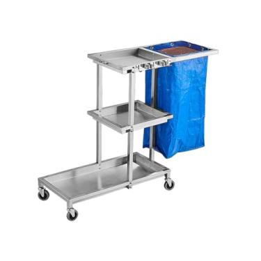 Imagem de TRGCJGH Carrinho de limpeza de limpeza comercial, carrinho de limpeza de 3 prateleiras, carrinho de limpeza de aço inoxidável sobre rodas com saco de vinil